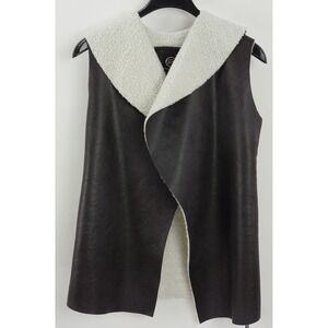 New Fornarina Milano Italy Womens Small Grey Faux Shearling & Leather Shawl Vest
